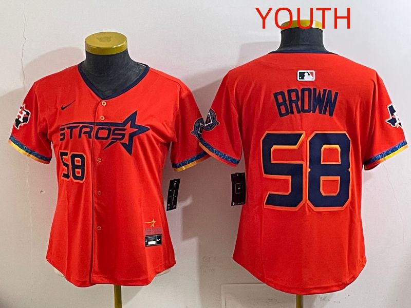Youth Houston Astros #58 Brown Orange Fourth generation Joint Name 2025 Nike MLB Jersey style 4